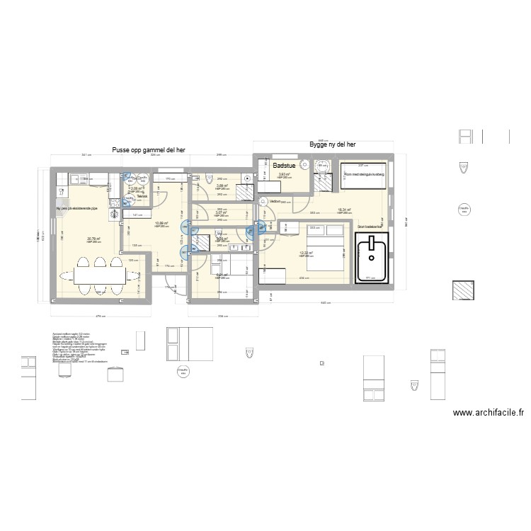 TOTAL-oppsussing+tilbygg. Plan de 10 pièces et 85 m2