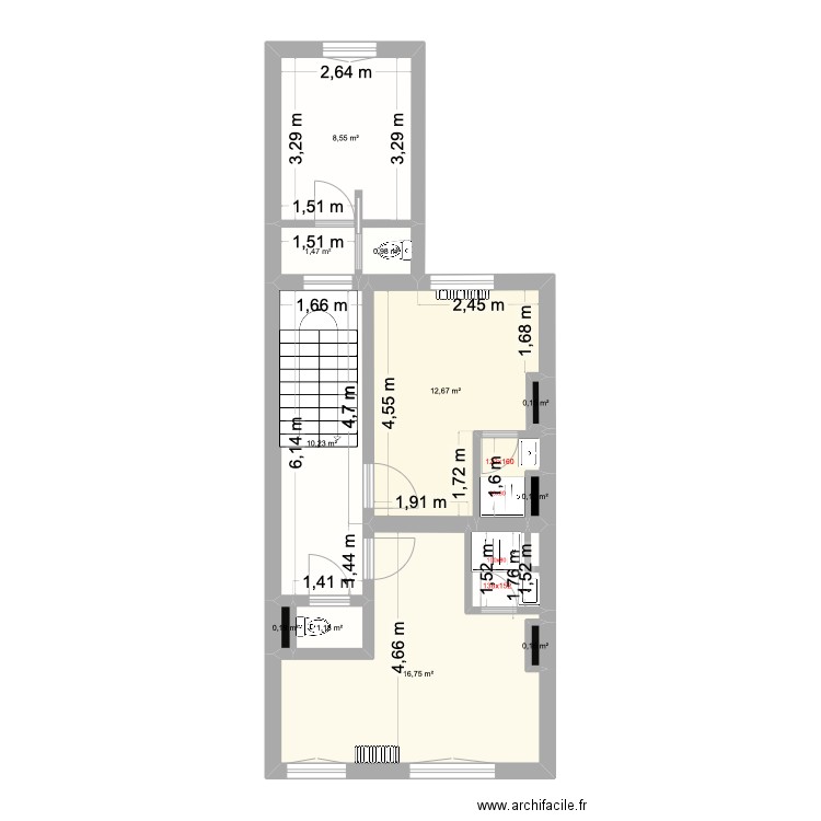 St Gilles Chee Woo 229 ELEC -2ieme etage chambre annexe. Plan de 13 pièces et 56 m2