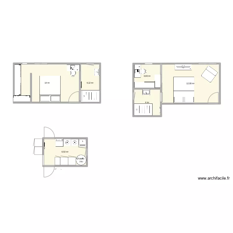 plan pieces. Plan de 6  et 45 m²