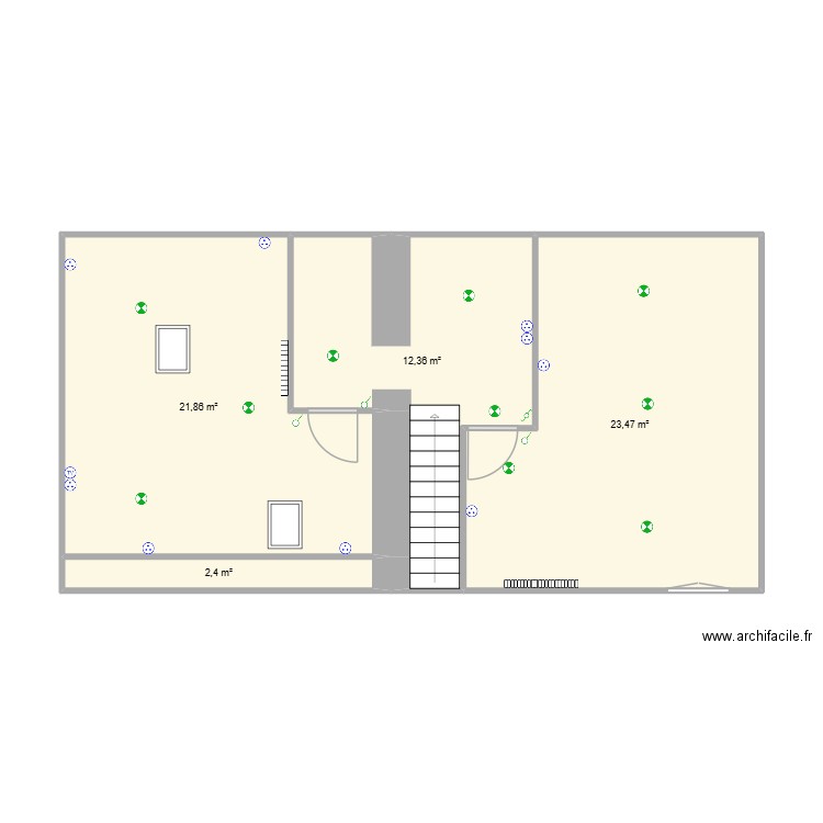 chamre etege. Plan de 4 pièces et 60 m2