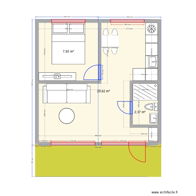 О2Б 4. Plan de 4 pièces et 39 m2