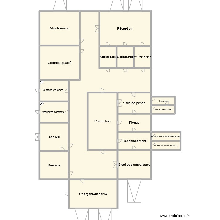 Plan usine. Plan de 21 pièces et 154 m2