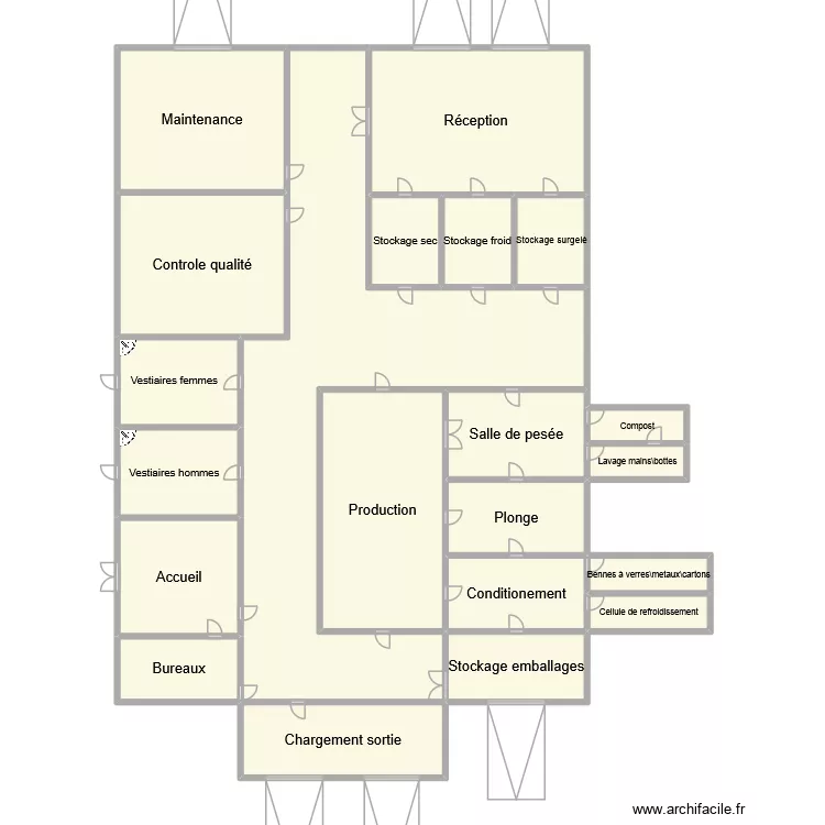 Plan usine. Plan de 21 pièces et 139 m²