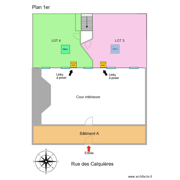 Plan Projet 1er. Plan de 1 pièce et 78 m2