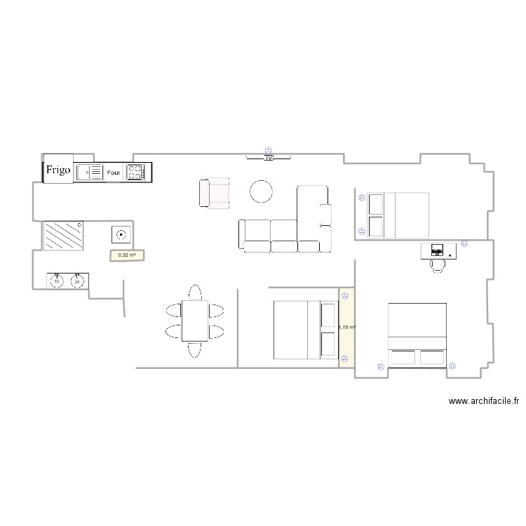 Appartement. Plan de 2 pièces et 2 m2