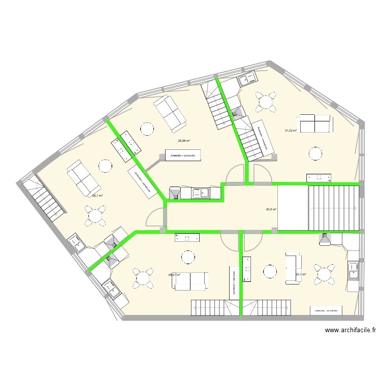 Bara plan RDC v2. Plan de 6 pièces et 165 m2