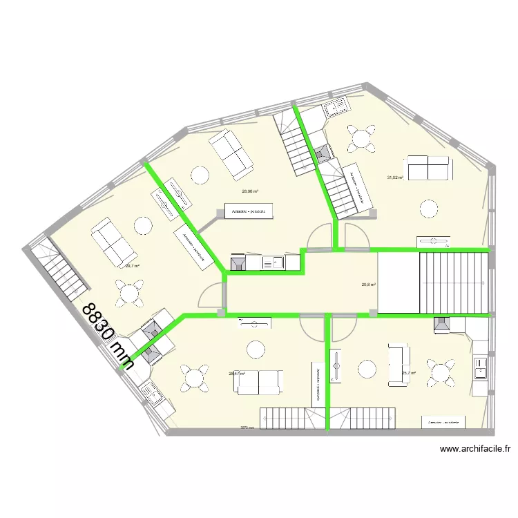 Bara plan RDC v2. Plan de 6  et 165 m²