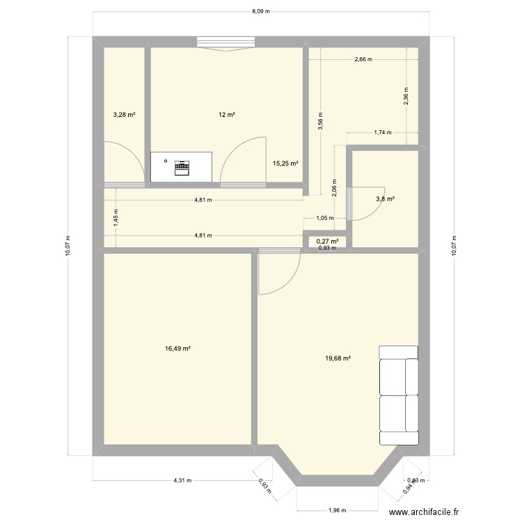 Langasse$. Plan de 7 pièces et 71 m2