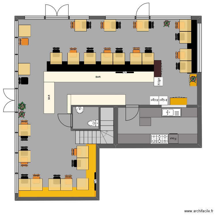 bistrot les iris. Plan de 2 pièces et 97 m2