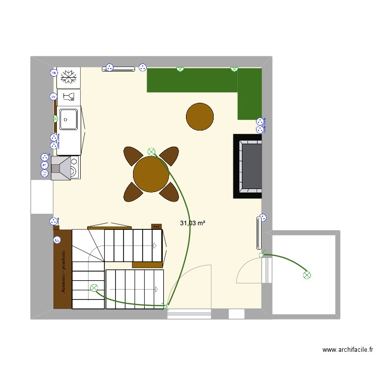 RDC. Plan de 1 pièce et 31 m2