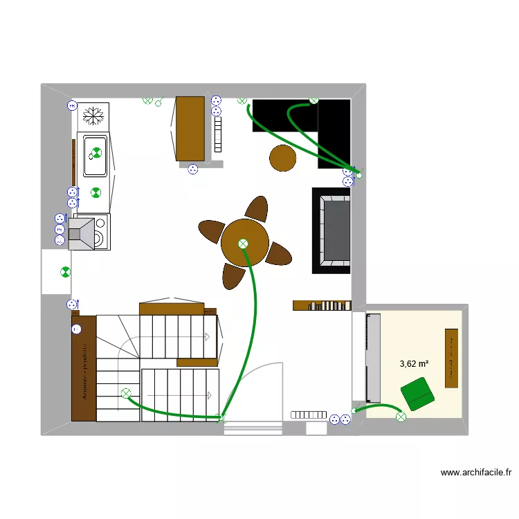 RDC. Plan de 1  et 4 m²