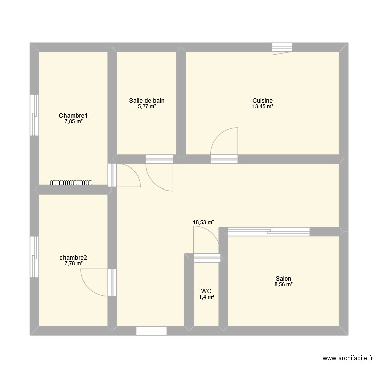 appartement. Plan de 7 pièces et 63 m2