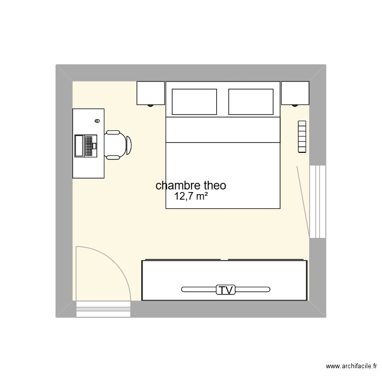 chambre theo. Plan de 1 pièce et 13 m2