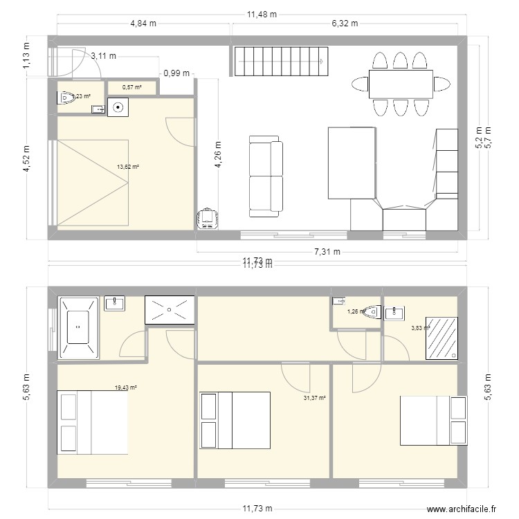 olonne. Plan de 7 pièces et 71 m2