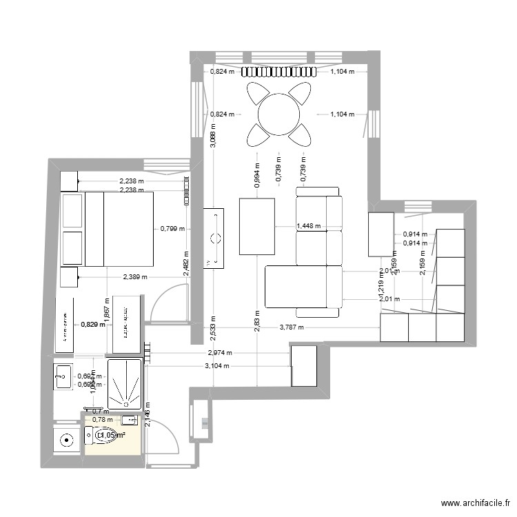 lafayette. Plan de 1 pièce et 1 m2