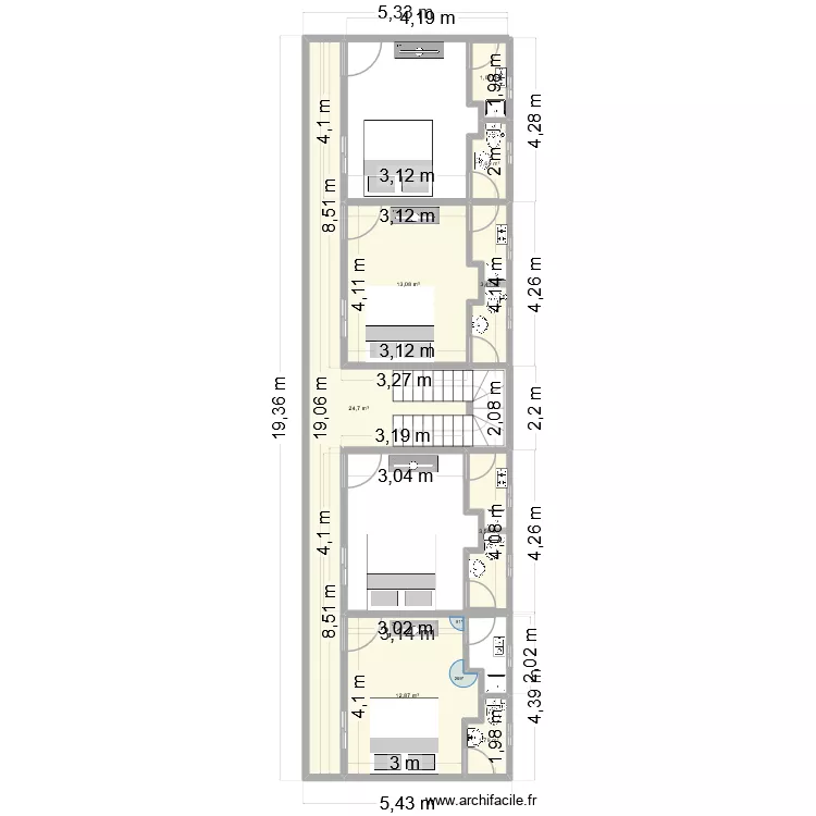PLAN CHAMBRES 1. Plan de 8  et 63 m²