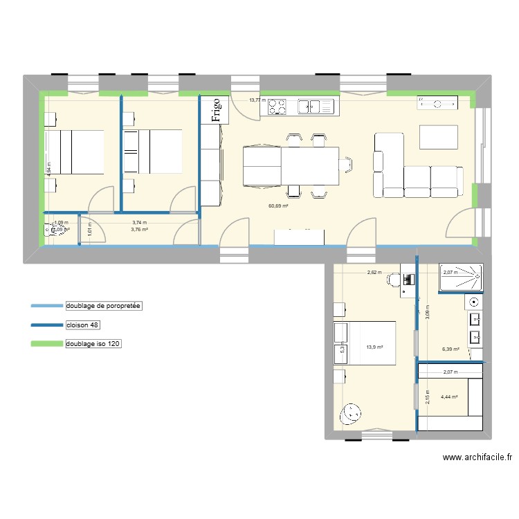 courtois 1. Plan de 6 pièces et 98 m2