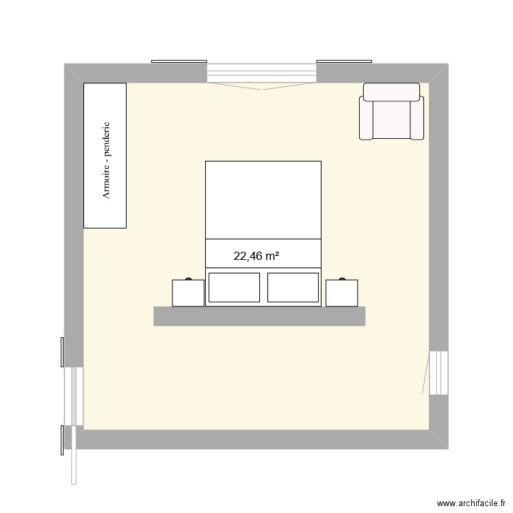 chambre. Plan de 1 pièce et 22 m2