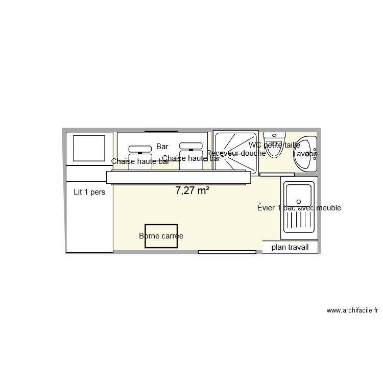 caravane. Plan de 1 pièce et 7 m2