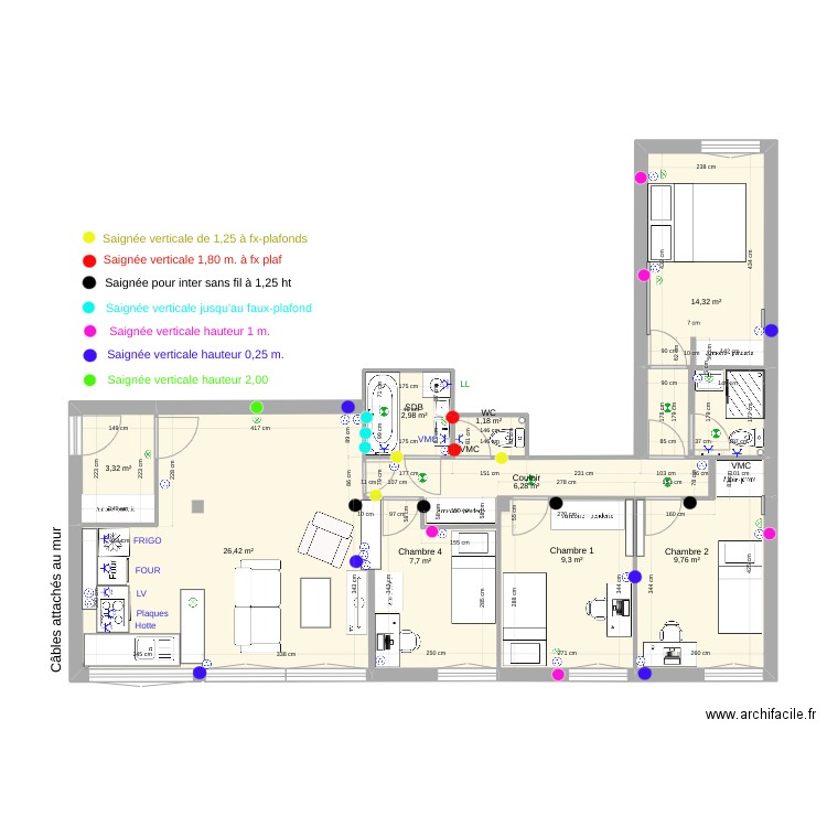 02 Boulogne plan saignées élec. Plan de 9 pièces et 81 m2