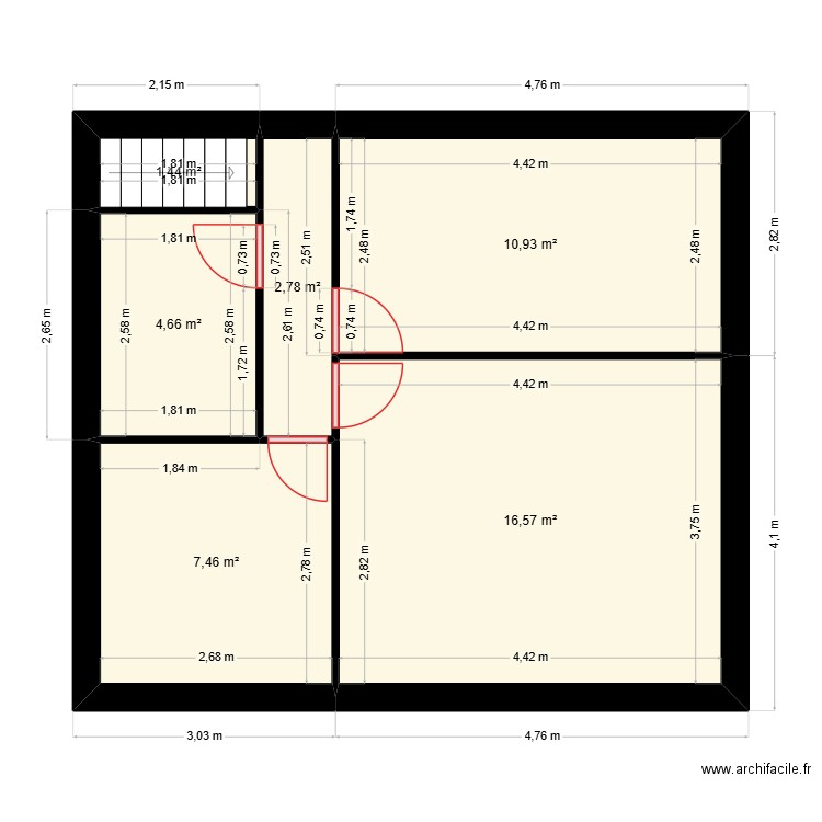 etage maison ben daali champigny. Plan de 6 pièces et 44 m2