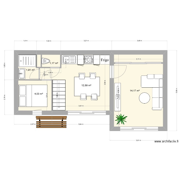gruissan. Plan de 6 pièces et 44 m2