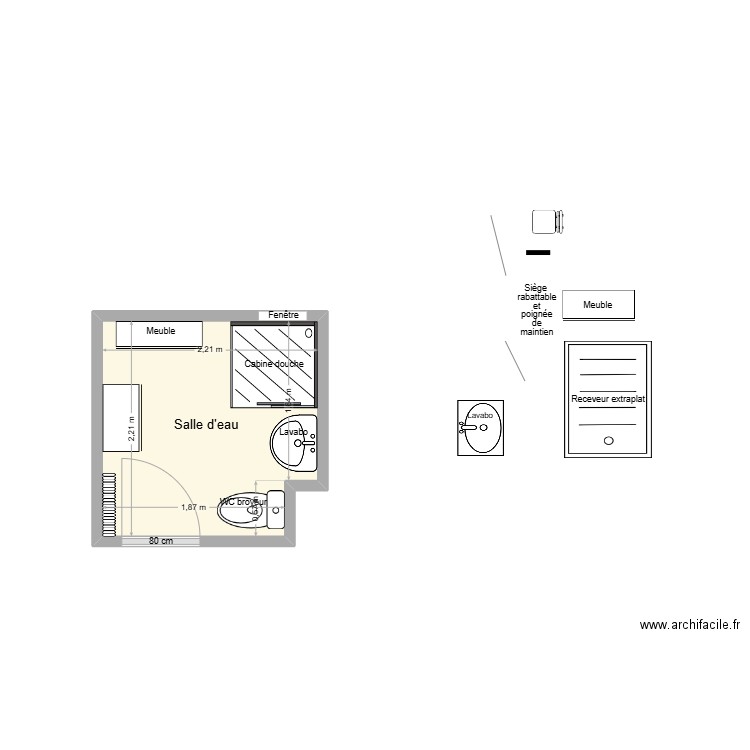 ROUDIERE SDB existant. Plan de 1 pièce et 5 m2