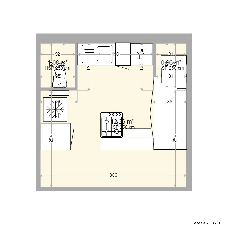 MONTGAICUISINE. Plan de 3 pièces et 14 m2