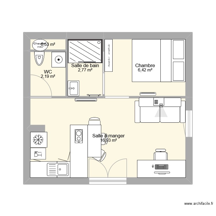 Projet appartement. Plan de 5 pièces et 29 m2