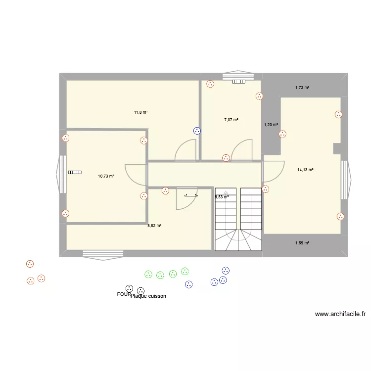 TY LANDIK 1er etage. Plan de 9  et 66 m²