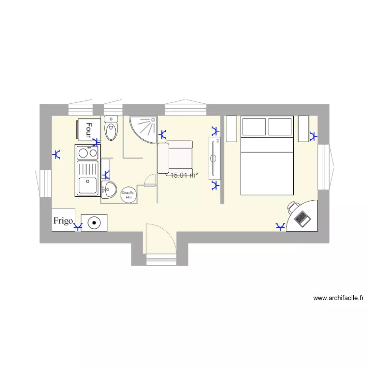plan bac melec. Plan de 1 pièce et 15 m²
