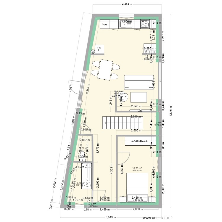 petite Maison. Plan de 6 pièces et 57 m2