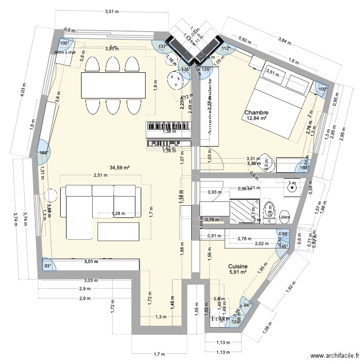 Appartement. Plan de 4 pièces et 53 m2