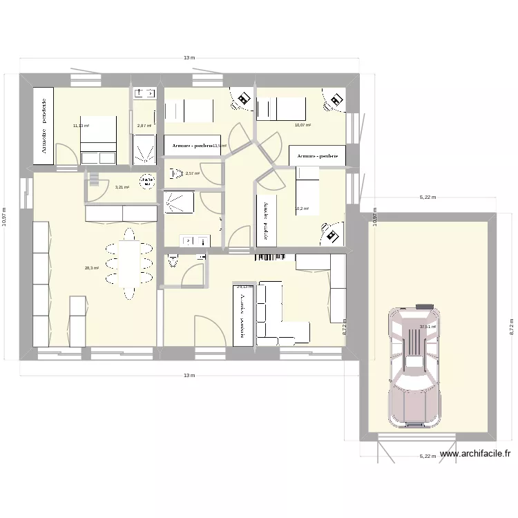 10x12, 4 chambres. Plan de 10  et 148 m²