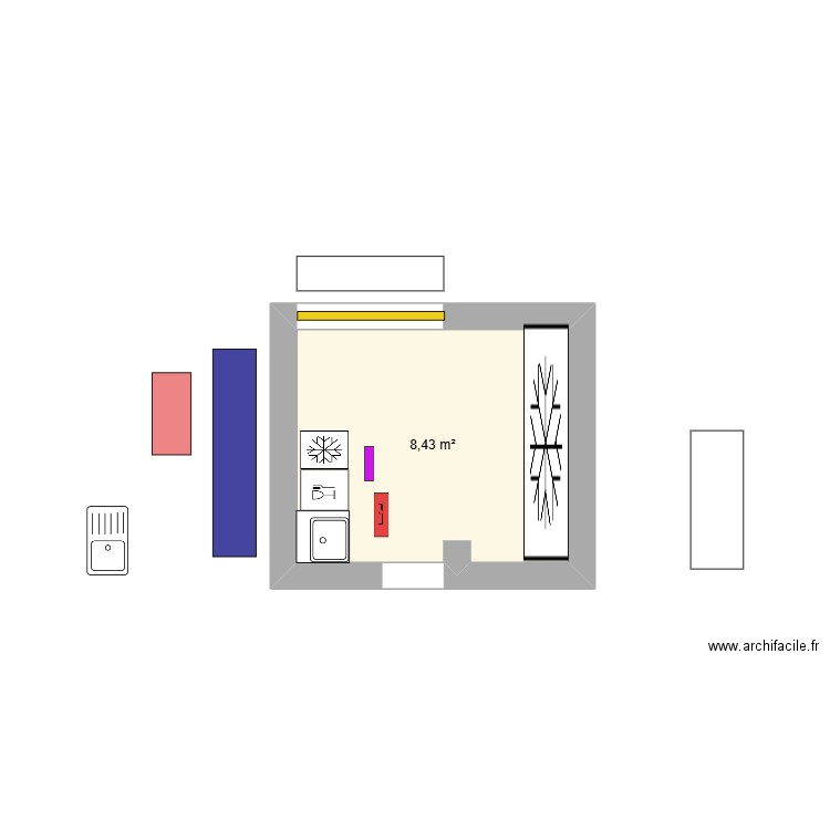 BAR 2. Plan de 1 pièce et 8 m2