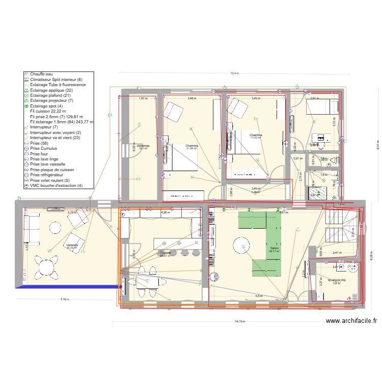 RDC BORDES EX. Plan de 10 pièces et 164 m2