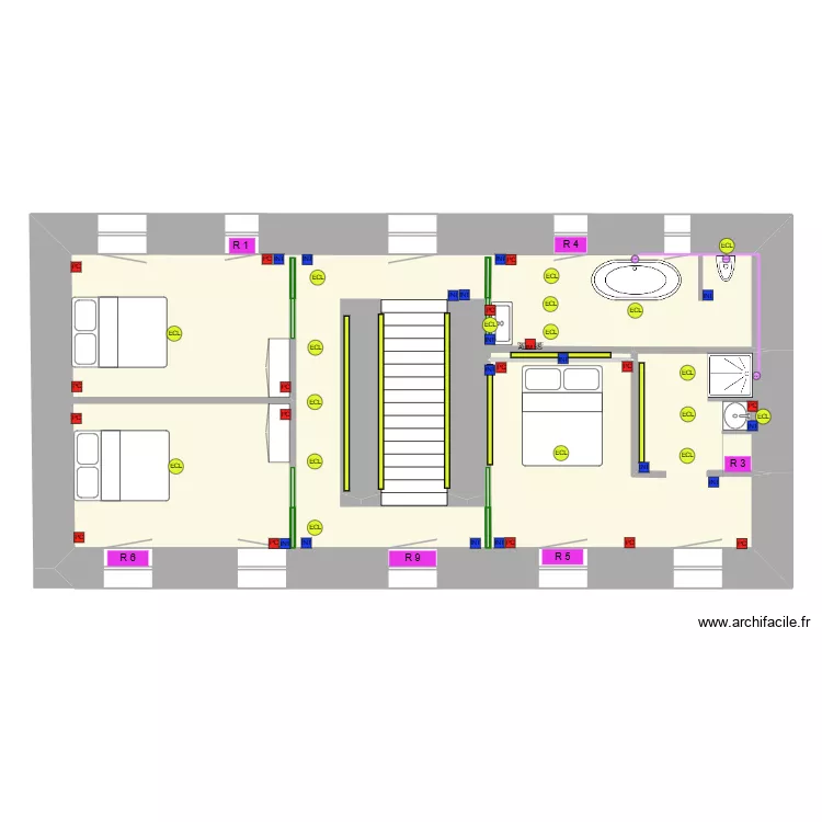 1er &eacute;tage couleur avec utilit&eacute;s + RADIATEURS. Plan de 1 Pièce et 79 m²