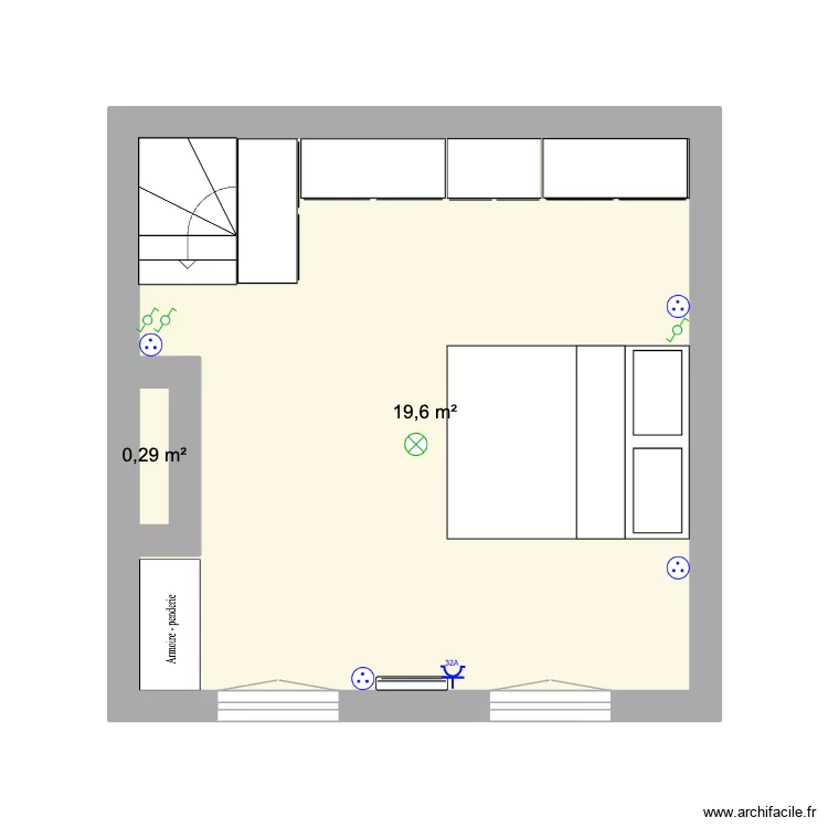 Millevoye Etage 2. Plan de 2 pièces et 20 m²