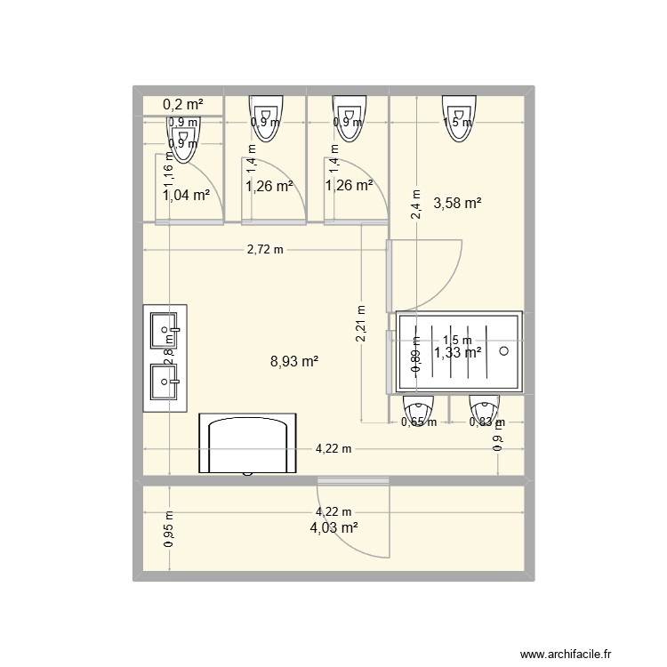 sanitaire int&eacute;rieur. Plan de 0 pièce et 0 m2