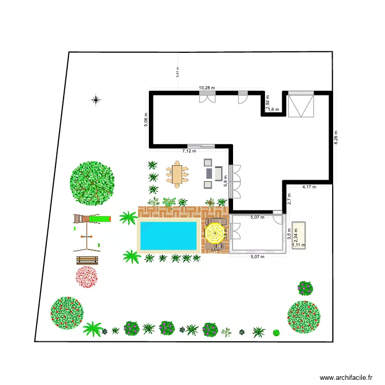 Plan de maison Extension + Baie + bordure Lege. Plan de 3  et 122 m²
