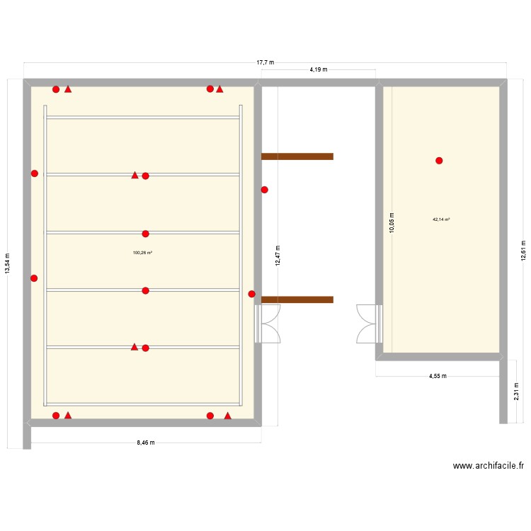 salles bat 13 cablofil. Plan de 2 pièces et 142 m2