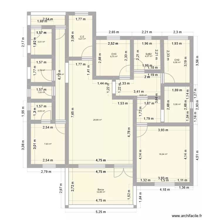 PLAN BAC. Plan de 16 Pièces et 118 m² PLAN BAC. Plan de 16 Pièces et 118 m²