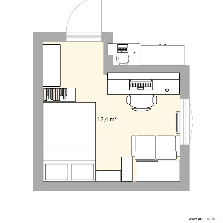 chambre. Plan de 1 pièce et 12 m2