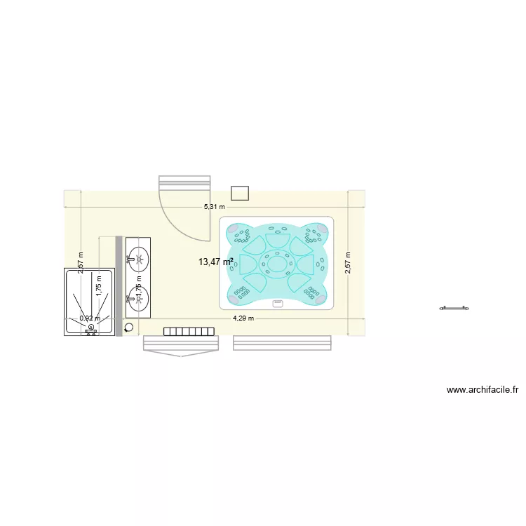 Salle de bain suite parentale VF. Plan de 1  et 13 m²
