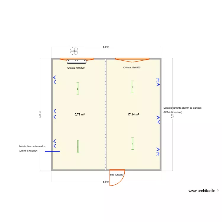 CRAW. Plan de 2  et 34 m²