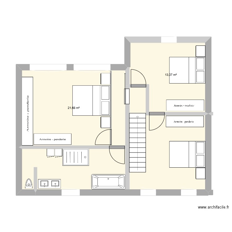 Romain étage. Plan de 3 pièces et 63 m2