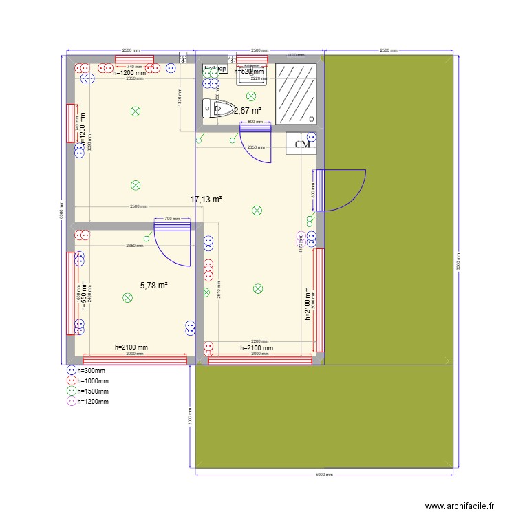 Ж 2 эл. Plan de 5 pièces et 48 m2
