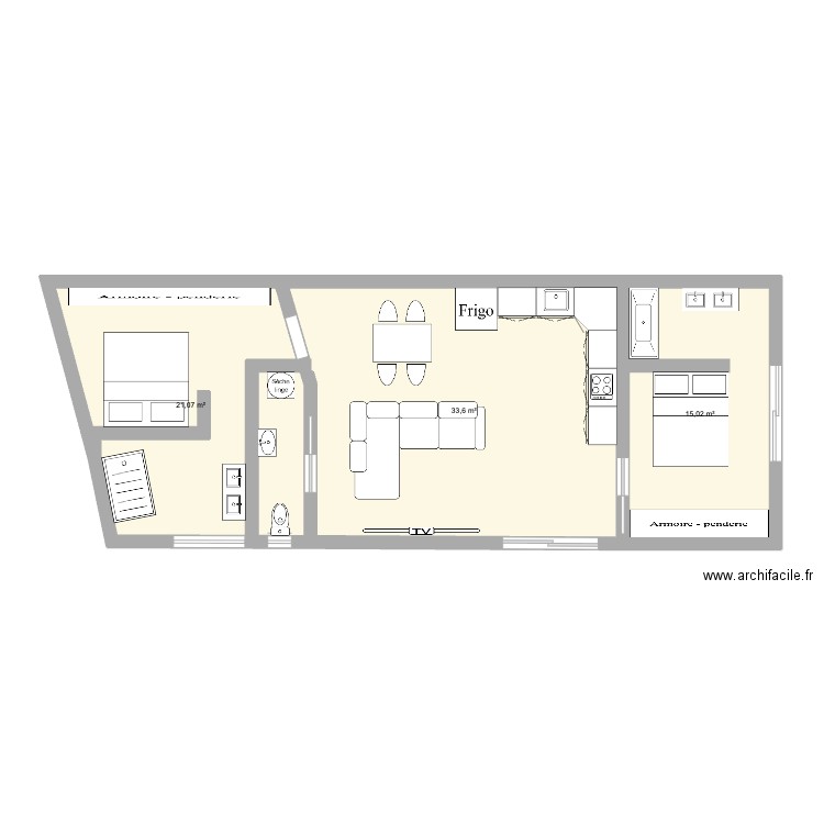 appat en bas final. Plan de 3 pièces et 70 m2