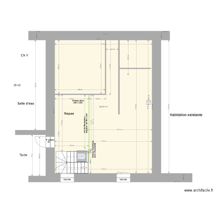 Remise à jour dimensions 1er Niveau. Plan de 1 pièce et 69 m2