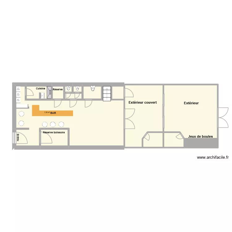 Le Garage a bi&egrave;re. Plan de 10  et 57 m²